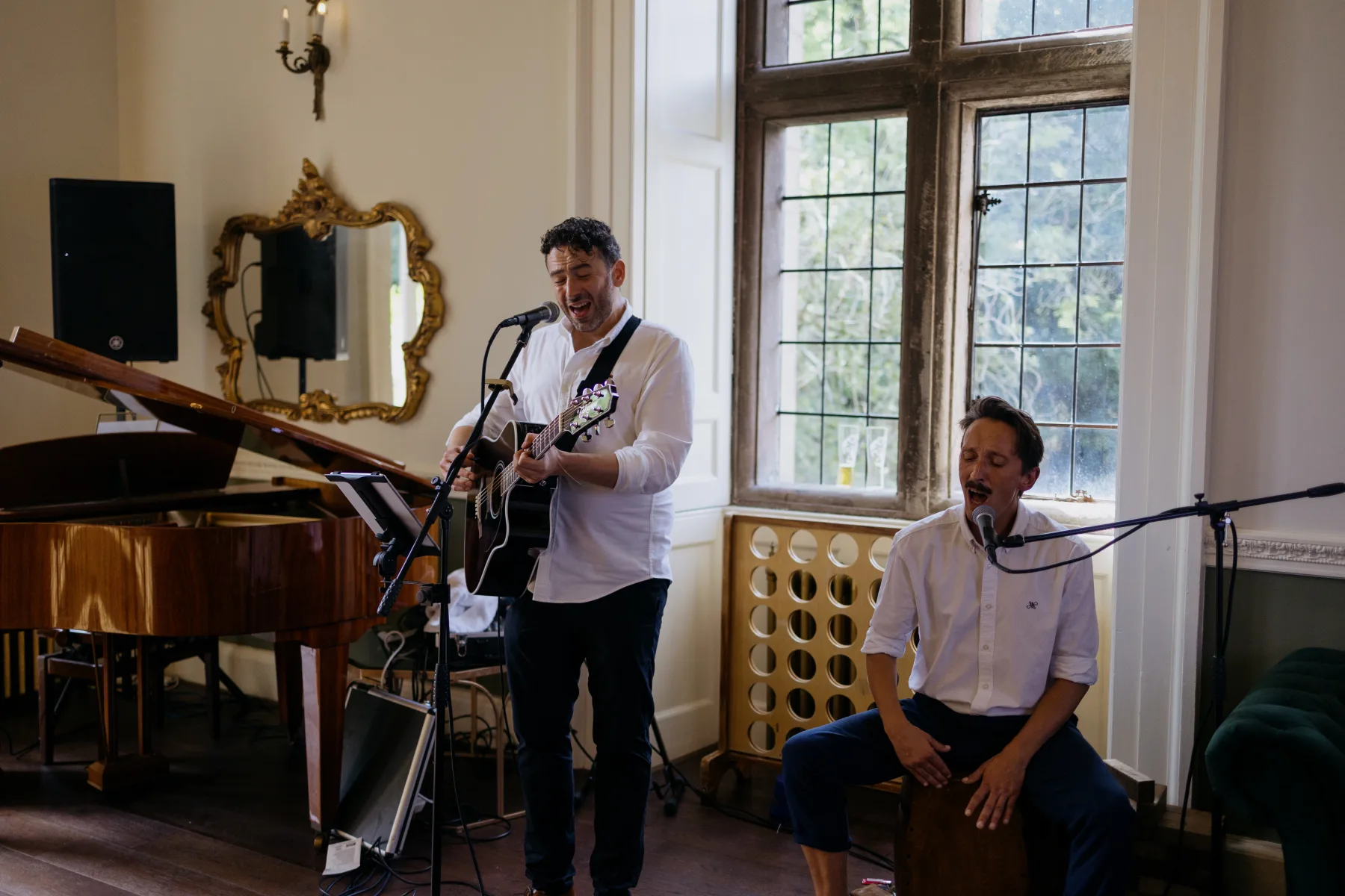 Live musicians performing at a Clearwell Castle wedding reception