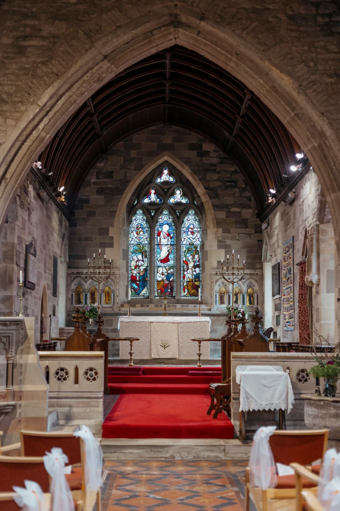 Historic country church wedding interior