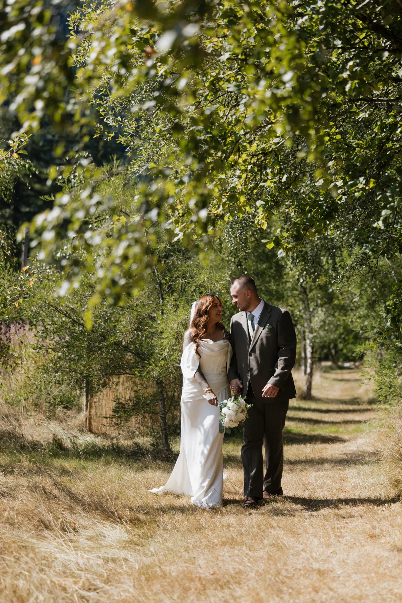 Newlyweds take a walk